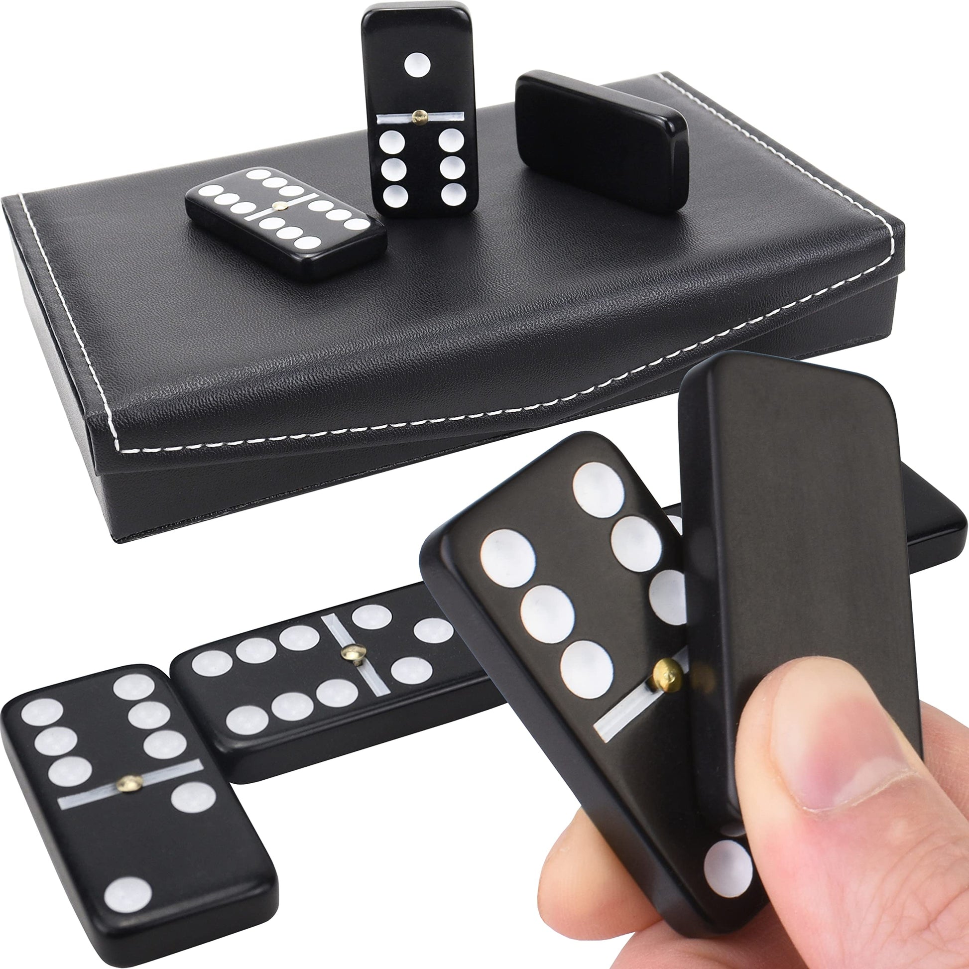 Queensell Dominos Set for Adults and Kids - Dominoes - Domino Classic Board Games, Christmas Games - Double Six Standard Dominos Set 28 Tiles