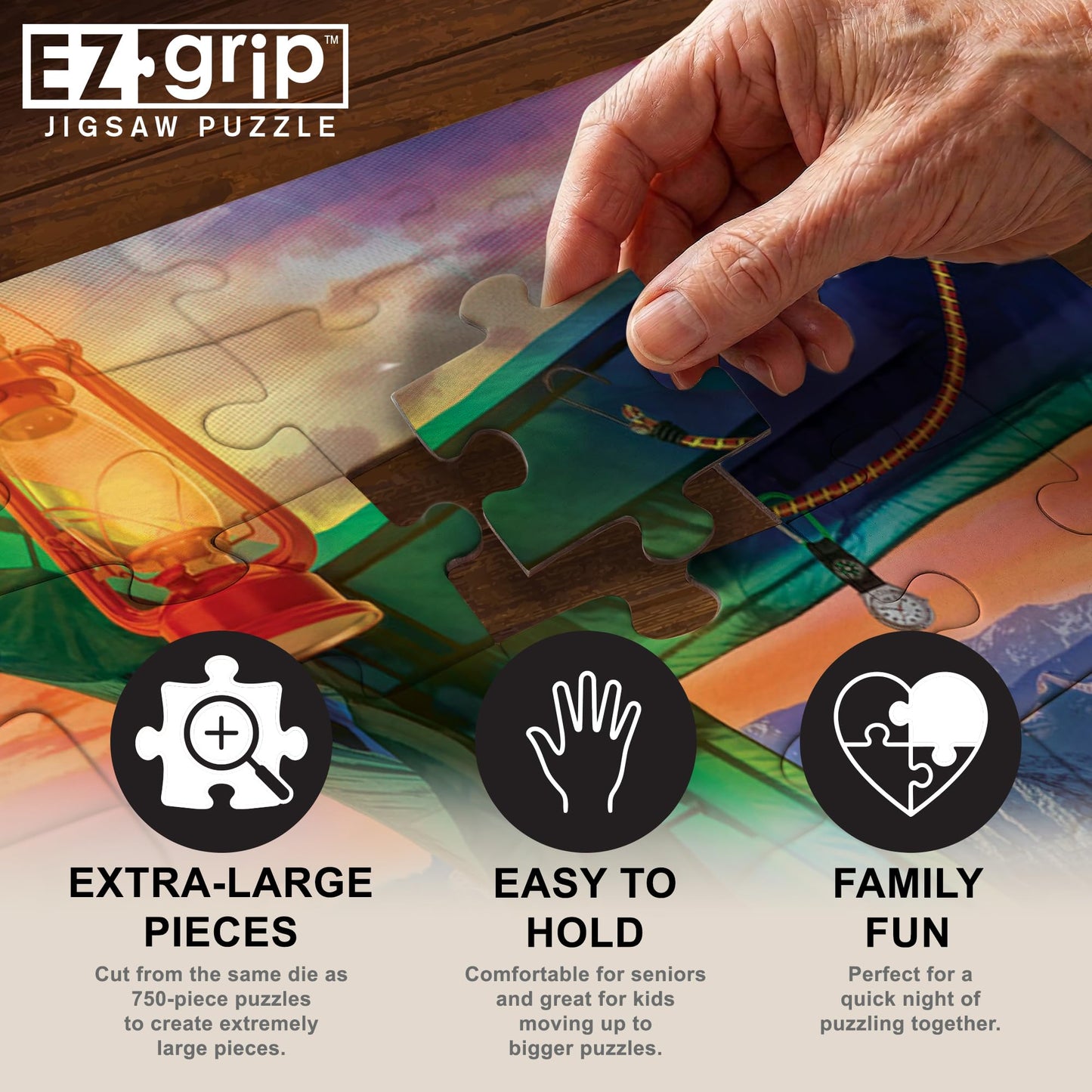 MasterPieces - 300 Piece Jigsaw Puzzle, Large EZ Grip Shapes, Hiker’s Dream, Fun for Adults, Seniors, Family, Kids, Non-Glare Finish, 18"x24"