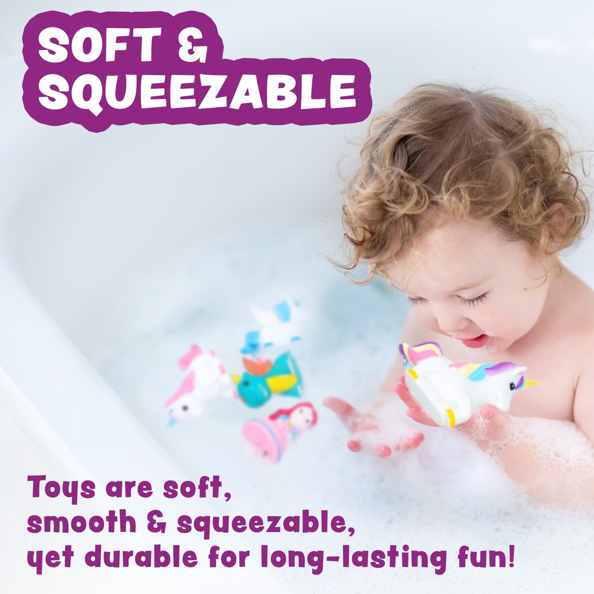 Tub Works® Fantasy Watertight Bath Toys, 6 Pack | Sealed, No Hole Bath Toys Design Keeps Moisture Out | Soft, Squeezable & Float on Water | Baby