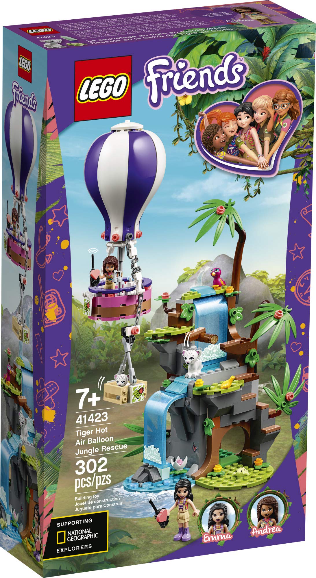 LEGO Friends Tiger Hot Air Balloon Jungle Rescue 41423 Friends Adventure Set Features a Toy Hot Air Balloon Friends Buildable Figures for Hours