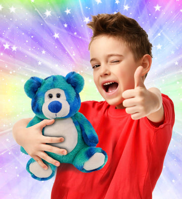 DolliBu Blue Tie-Dye Bear Plush - Super Soft Stuffed Animal, Cute Wild Animal Plush, Adorable Fluffy Stuffed Animal for Boys and Girls, Stuffed