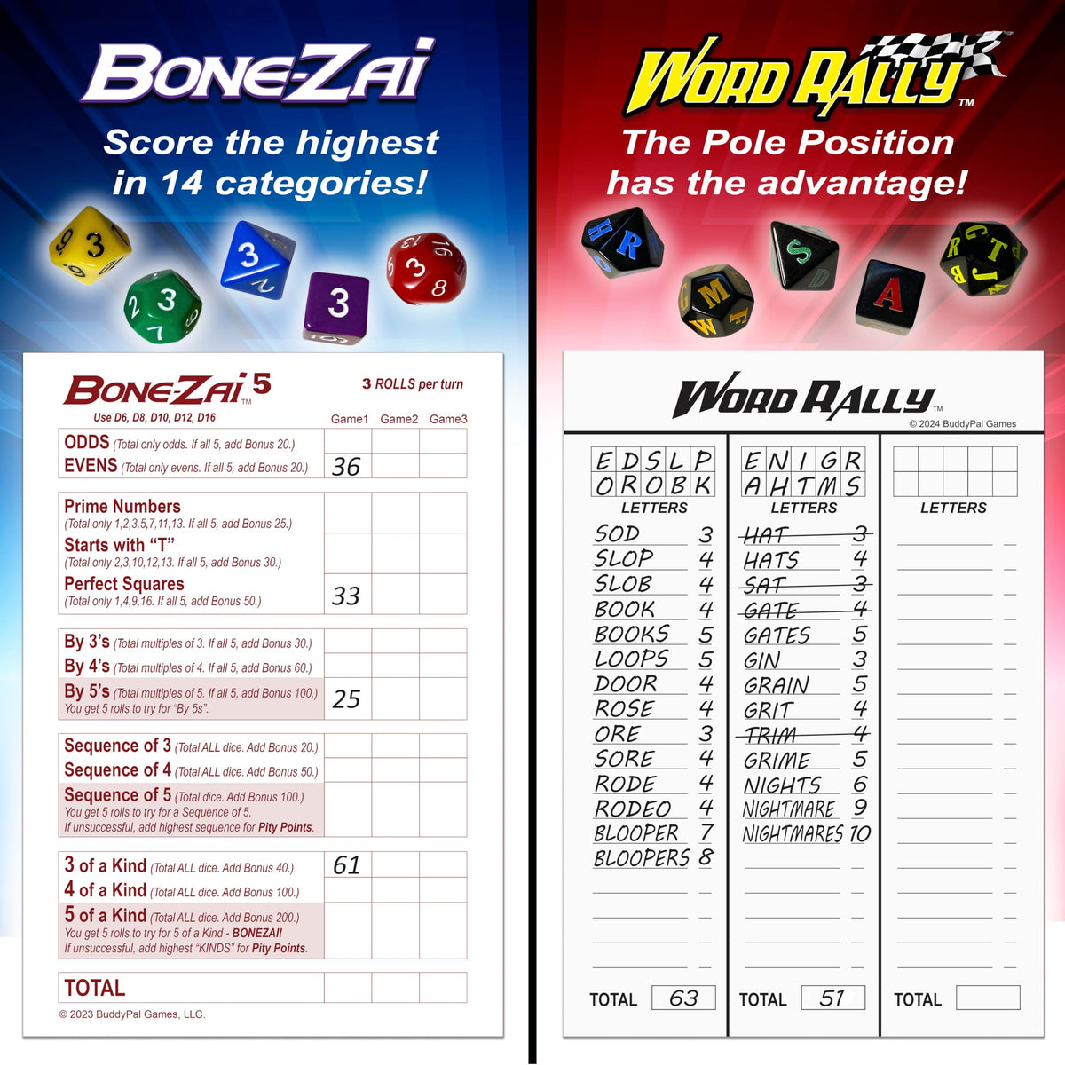 BuddyPal Games Combo Pack Bone-ZAI5 and Word Rally Family Dice Games, Ages 8 and Up