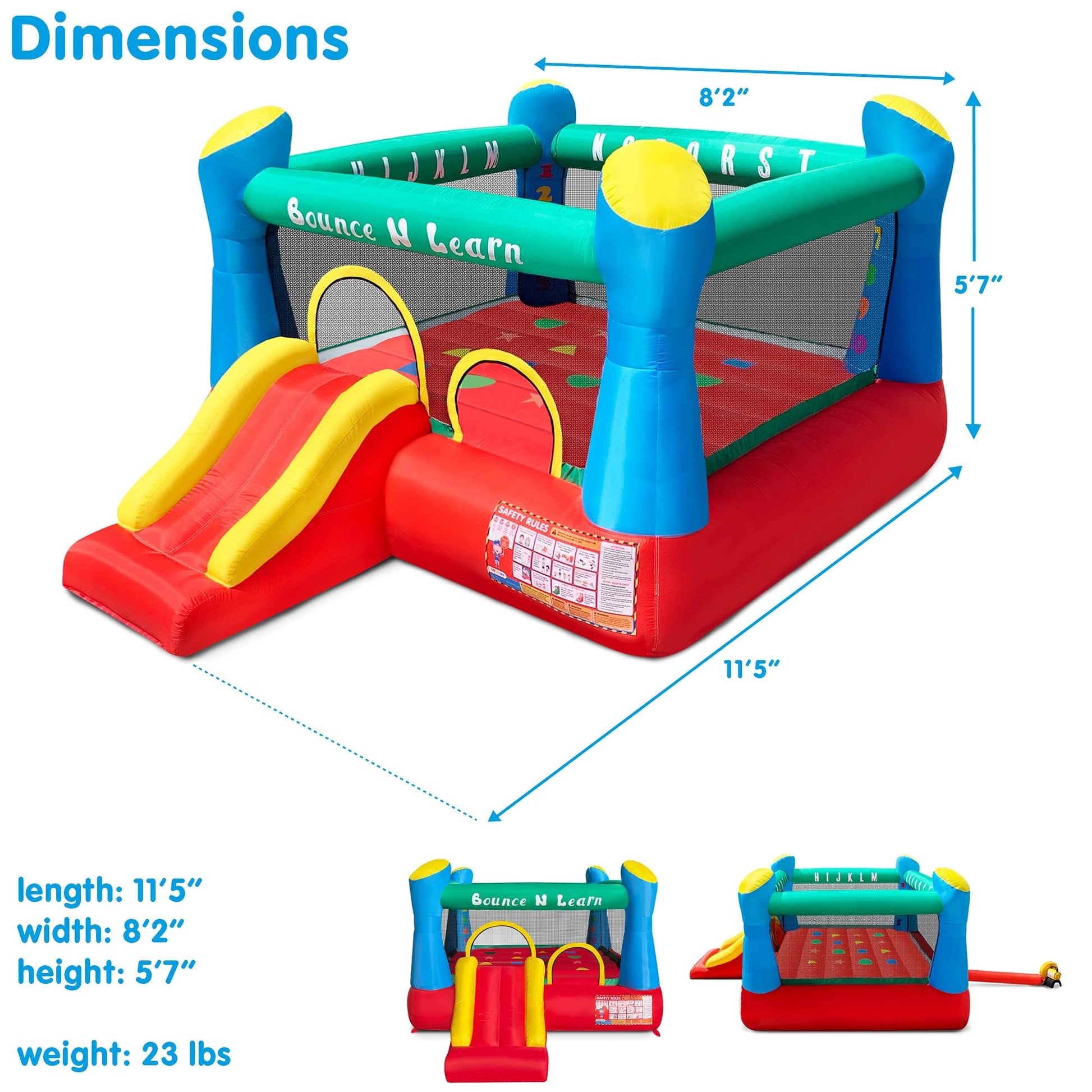 Funormous Educational Inflatable Bouncy House for Kids Outdoor Jump 'n Slide Bounce House with Blower Included for Kids Ages 3-8
