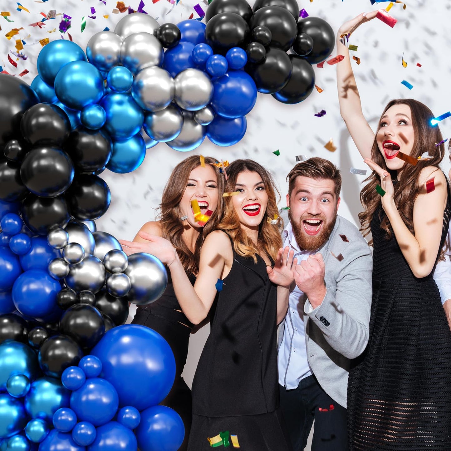 Paready Blue Black Balloons Garland Arch Kit, 122Pcs Blue Silver Metallic Balloons Arch for Birthday Baby Shower Graduation Wedding Bridal Shower