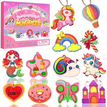 12 DIY Unicorn Wooden Magnets - Arts Crafts Painting Kits For Kids, Creative Art Supplies Paint Gift For Birthday Party Favors Family Easter Crafts