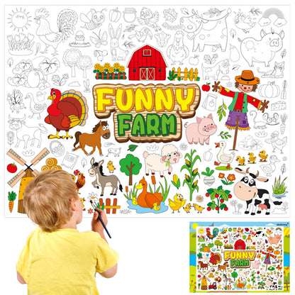 MoShining Farm Animals Giant Coloring Poster for Kids Crafts Activity Wall Doodle Art Coloring Paper Banner for Home School Classroom Party Supplies