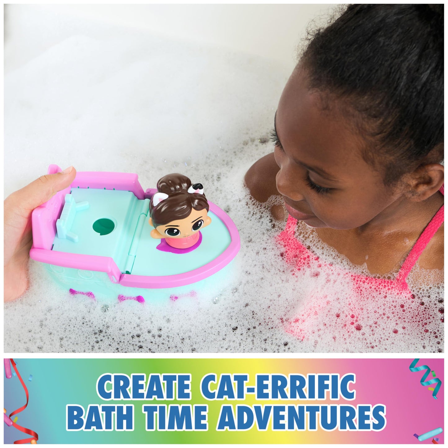 DREAMWORKS GABBY'S DOLLHOUSE Gabby & SS Mercat Bath Set, Floating Toddler Bath Toys with Cruise Ship & Squirter, Kids Toys for Girls & Boys Ages 3+