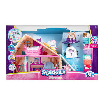 Squishville by Original Squishmallows Ski Chalet - Includes Four 2-Inch Skis, Snowboard, Snowman, Chair, Bed, and Playscene with Ski Slope - Amazon