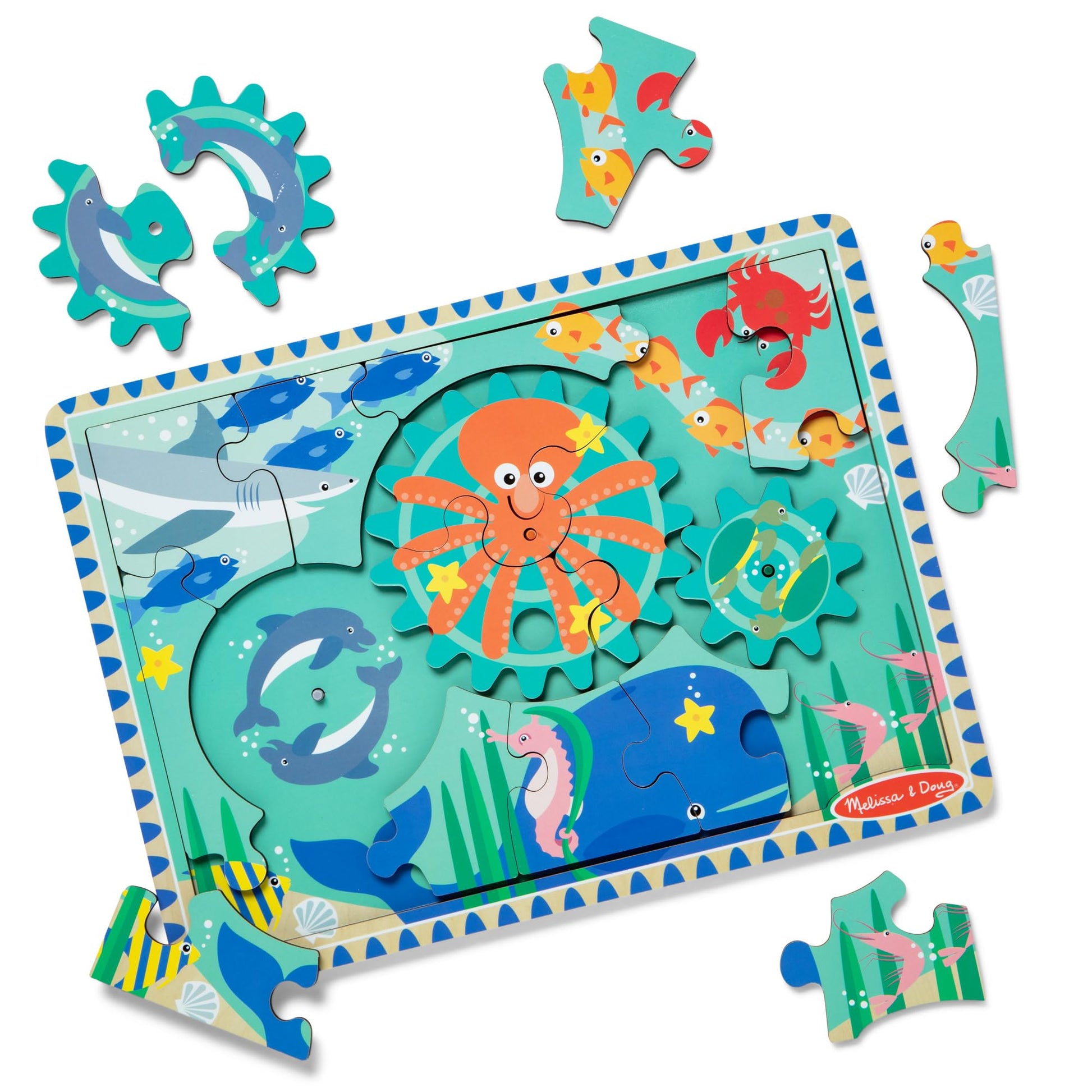 Melissa & Doug Wooden Underwater Jigsaw Spinning Gear Puzzle - 18 Pieces Wooden Puzzle for Toddlers and Preschoolers, for Boys and Girls Ages 3+