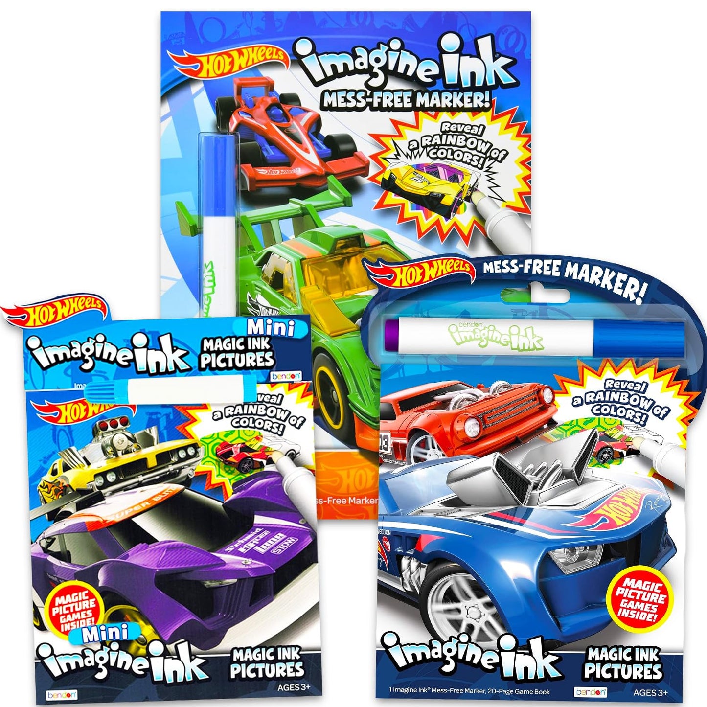 Hot Wheels Imagine Ink Coloring Super Set - Bundle with 3 Racecar Imagine Ink Mess-Free Coloring Books for Kids | Hot Wheels Party Favors