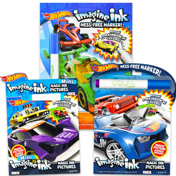 Hot Wheels Imagine Ink Coloring Super Set - Bundle with 3 Racecar Imagine Ink Mess-Free Coloring Books for Kids | Hot Wheels Party Favors