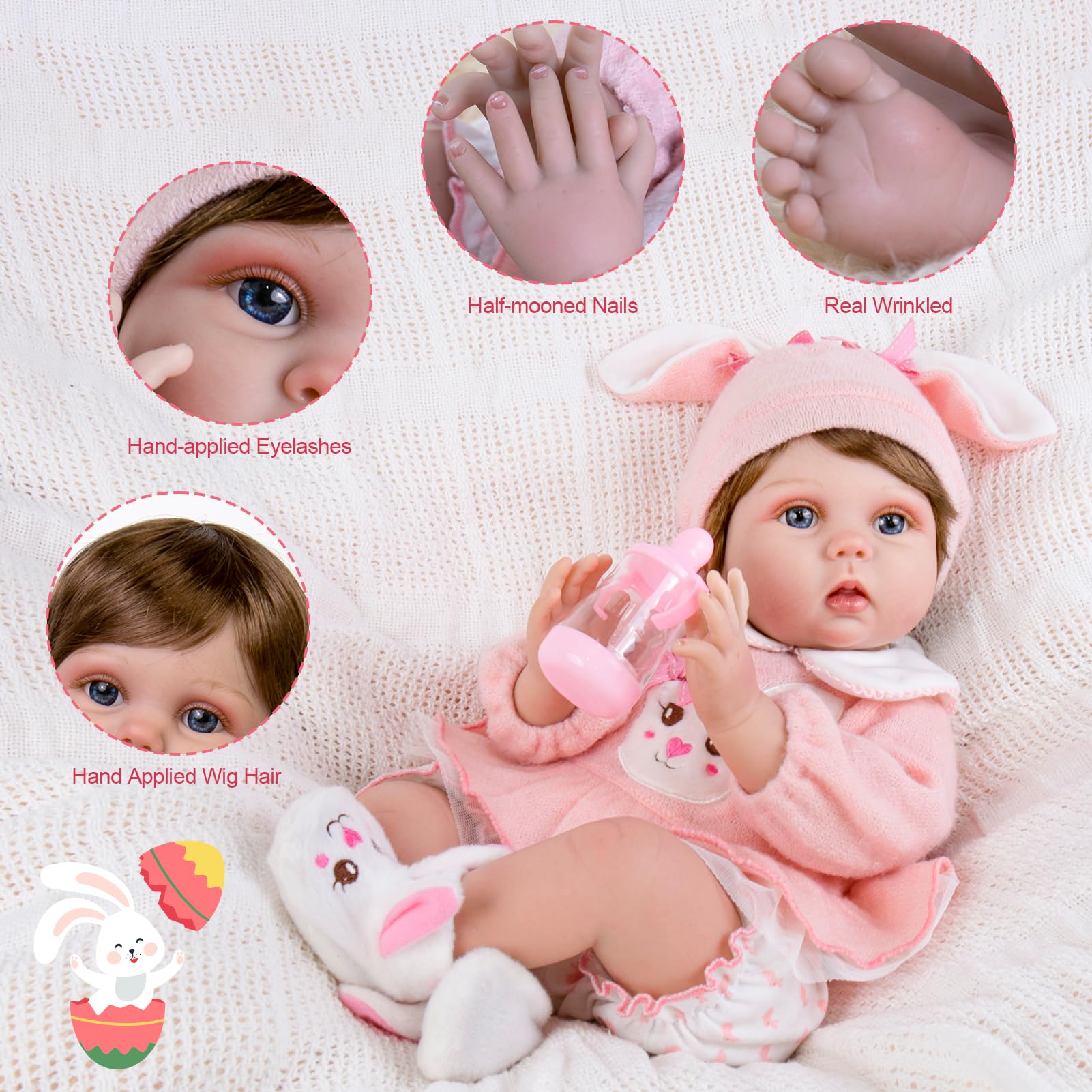 Aori Lifelike Reborn Baby Dolls - 22 Inch Realistic Newborn Baby Girl - Soft Vinyl Reborn Toddler with Feeding Set & Pink Outfit Real Life Baby Doll