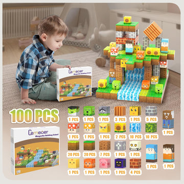 CEMECER Magnetic Blocks, 100PCS 1in Zombie Magnetic Building Blocks Toy for Kids Build Cubes, Stacking Magnetic Tiles, Sensory Montessori Construction