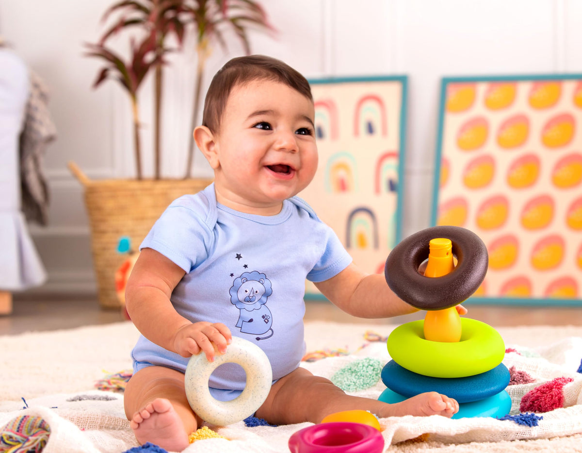 B. toys - Stacking Rings - Textured Ring Stacker for Babies - Early Development Toys - 100% Non - Toxic - Fun & Educational for Dexterity & Cognitive