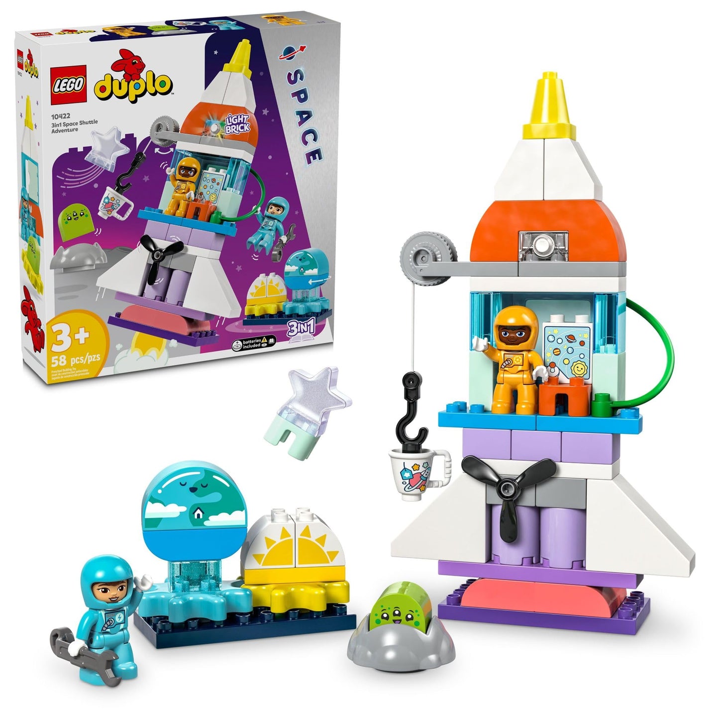 LEGO DUPLO 3 in 1 Space Shuttle Adventure Toddler Building Toys - Space Toys for Boys & Girls, Ages 3+ Years - Gift for Christmas - Learning & Pretend