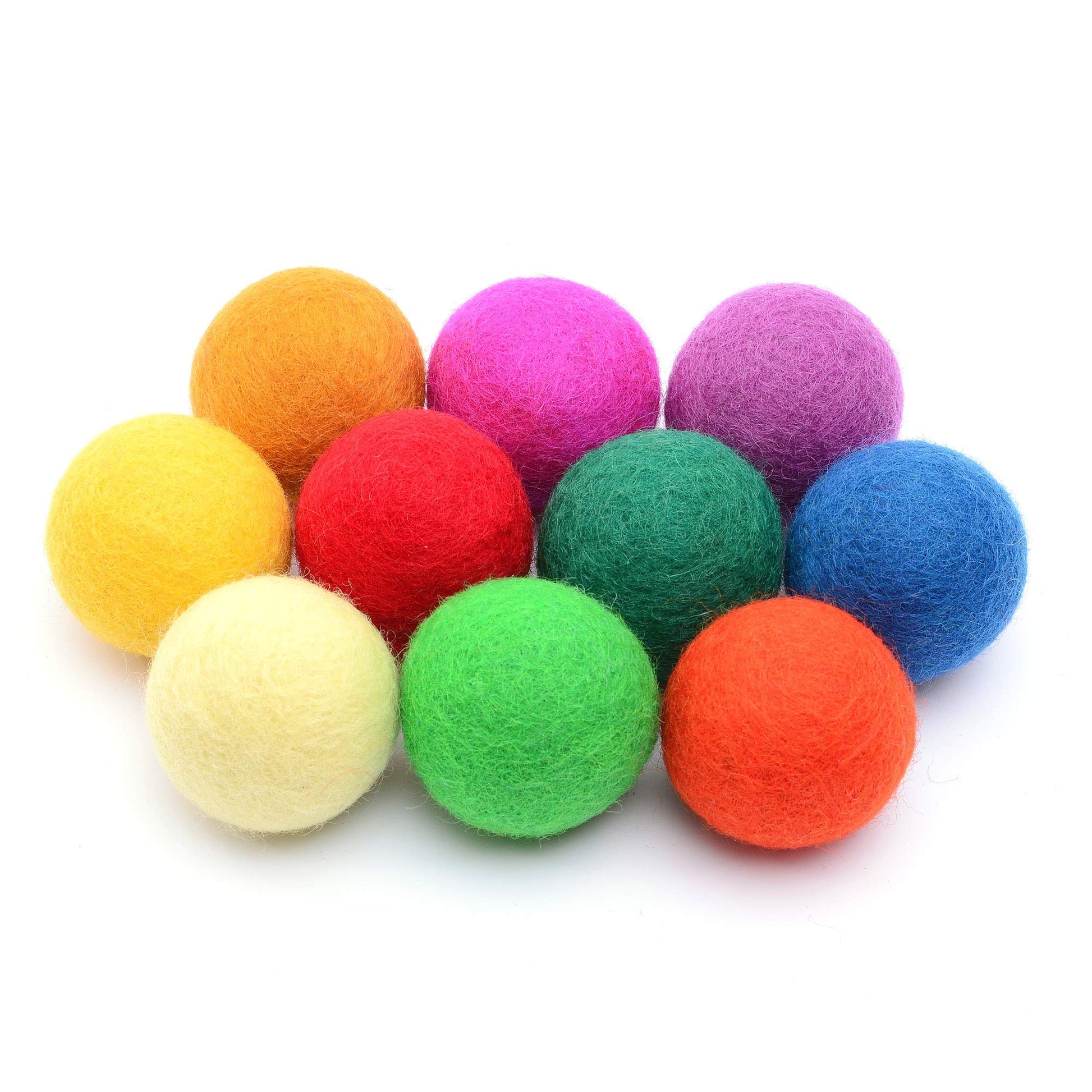Glaciart One Felt Balls, Wool Pom Poms (10 Pieces) 4 Centimeters - 1.6 Inch, Handmade Felted 10 Colors (Red, Blue, Orange, Yellow, Green, Pink