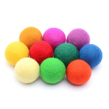 Glaciart One Felt Balls, Wool Pom Poms (10 Pieces) 4 Centimeters - 1.6 Inch, Handmade Felted 10 Colors (Red, Blue, Orange, Yellow, Green, Pink