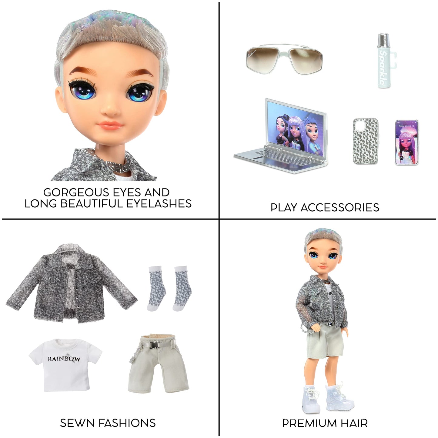 Rainbow High Aidan- Purple Boy Fashion Doll. Fashionable Outfit & 10+ Colorful Play Accessories. for Kids 4-12 Years Old and Collectors.