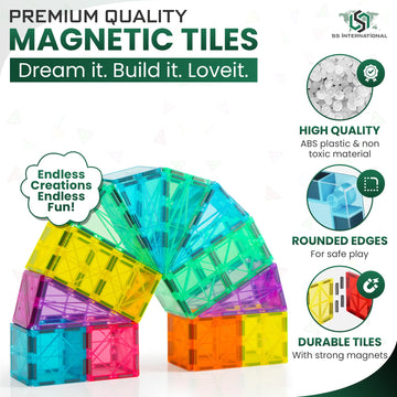SS INTERNATIONAL Magnetic Tiles Construction Set for Kids 100 PCS with 2 Cars | STEM Learning & Preschool Educational Toy | Creative Magnetic Building