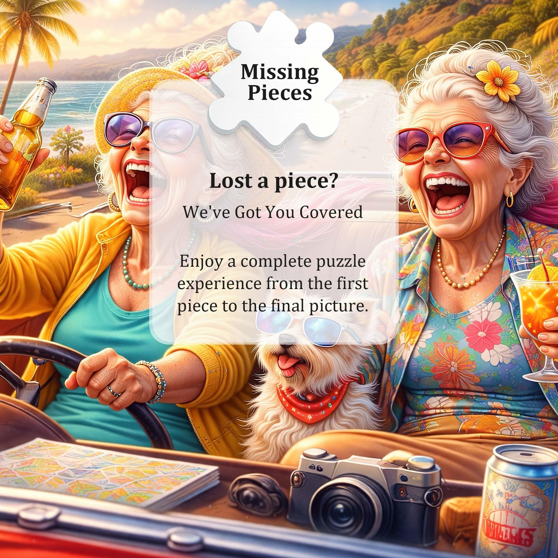 Teemosreal Puzzles for Adults 1000 Pieces, Funny Grandma Beach Art