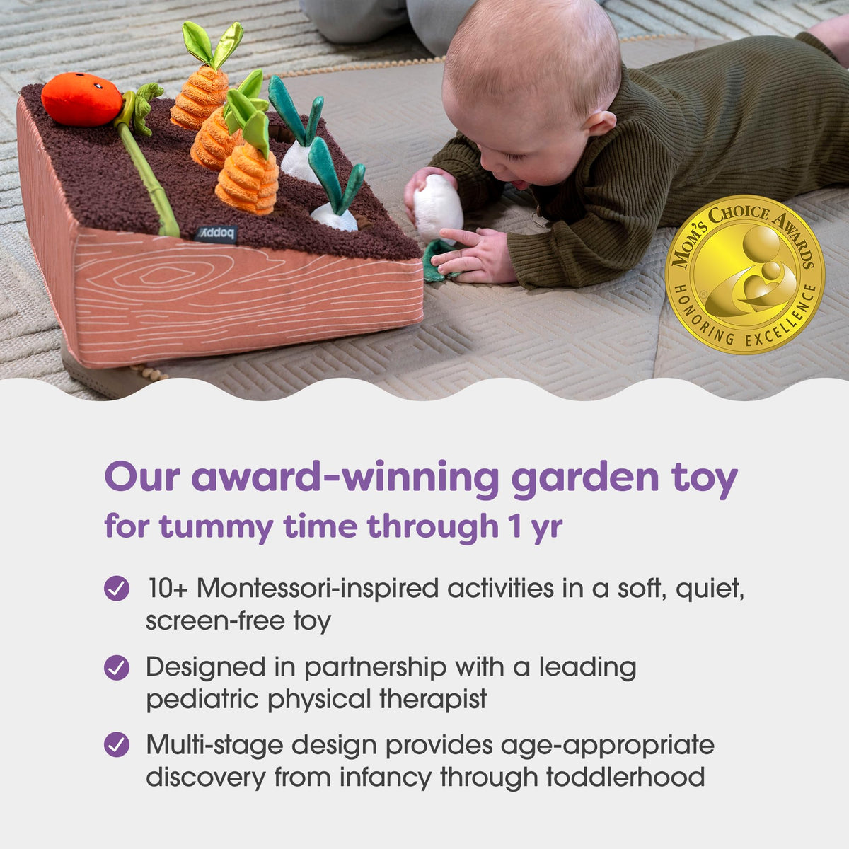 Boppy Learn and Grow Garden Toddler & Baby Toy - Plush Montessori-Inspired Garden Pretend Play Toys with Crinkly Seed Packs & Mirror, 0-18 Months