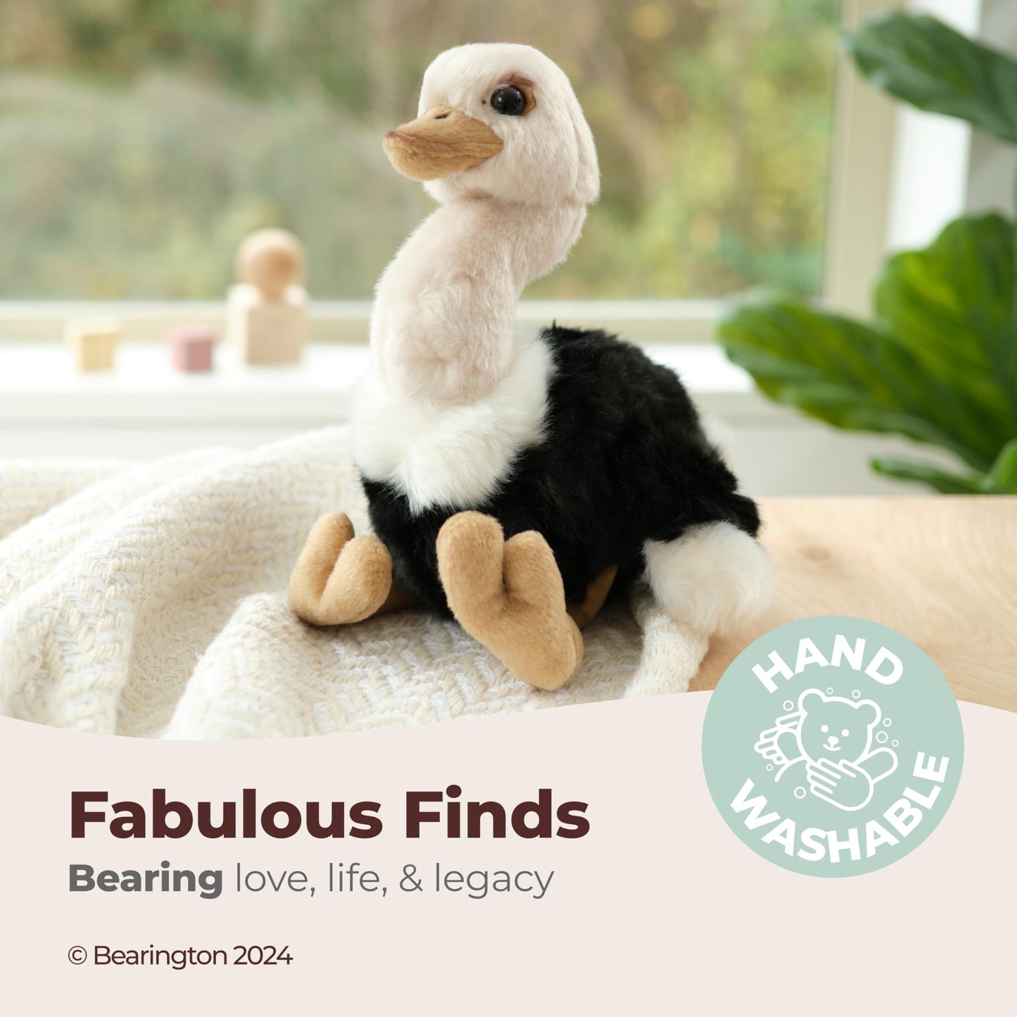 Bearington Ollie Ostrich Stuffed Animal - 9" Realistic Toy Ostrich Plush with Soft Fur, Floppy Body and Lifelike Details - Adorable Zoo Plushies