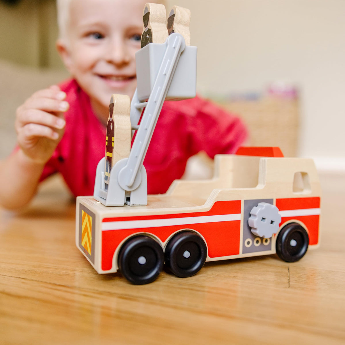 Melissa & Doug Wooden Fire Truck with 3 Firefighter Play Figures