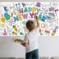 Happy New Year Coloring Poster Tablecloth - 51 x 30 Inch Giant DIY Paper Banner with Fireworks, Party Hats, and Festive Designs - Art Activity for New