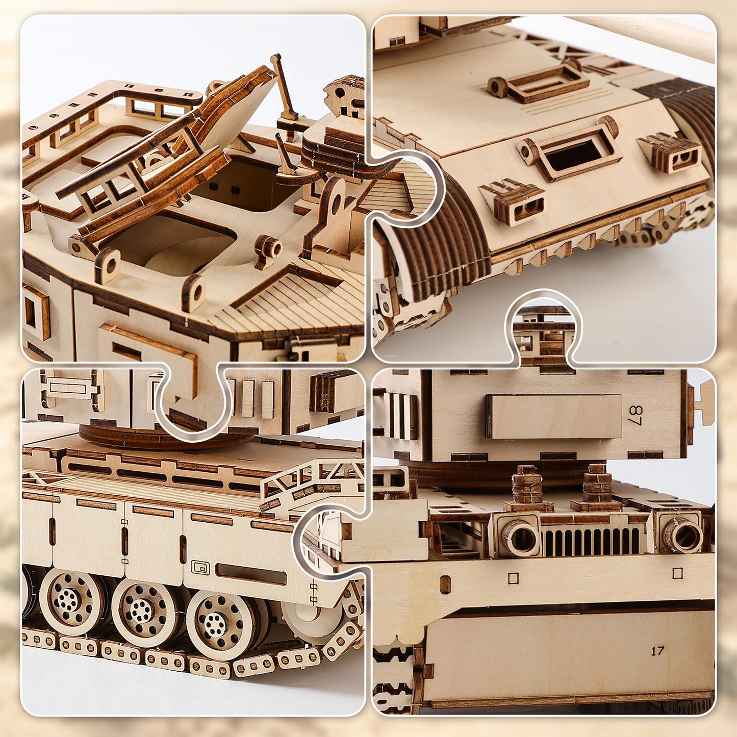 3D Wooden Puzzle Challenger 2 Main Battle Tank DIY Military Model Decor Gift for Teens Adults Age 14+