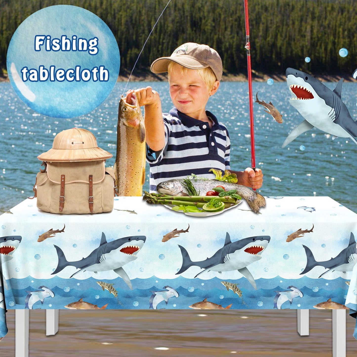CMUSKO Shark Tablecloth, 3Pcs Shark Birthday Party Supplies Disposable Plastic Table Cover, Shark Birthday Decorations Tablecloth for Baby Shower