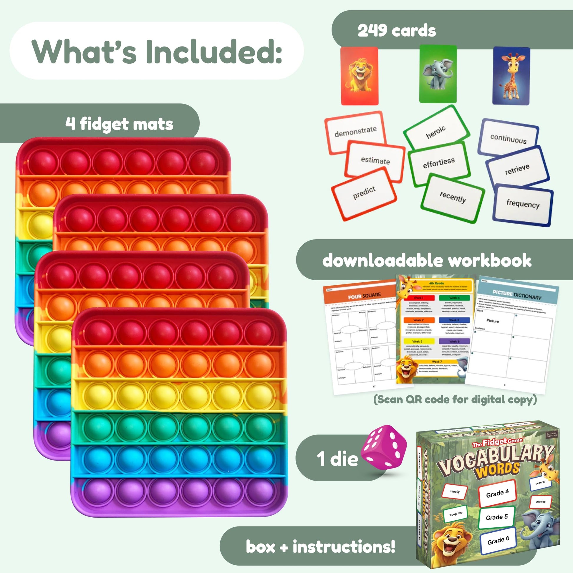 The Fidget Game Vocabulary Words, Flash Card Game, Grade 4-6, Ages 9-12