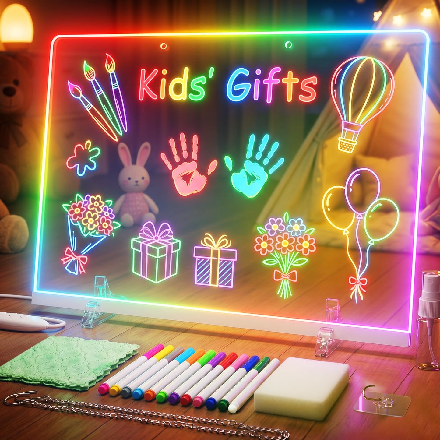 17'' Led Drawing Board for Kids - Flicker-Free LED Note Board, 10 Light Effects & 4 Light Intensities Drawing Tablet, Gifts for Girls Boys Aged 4-12