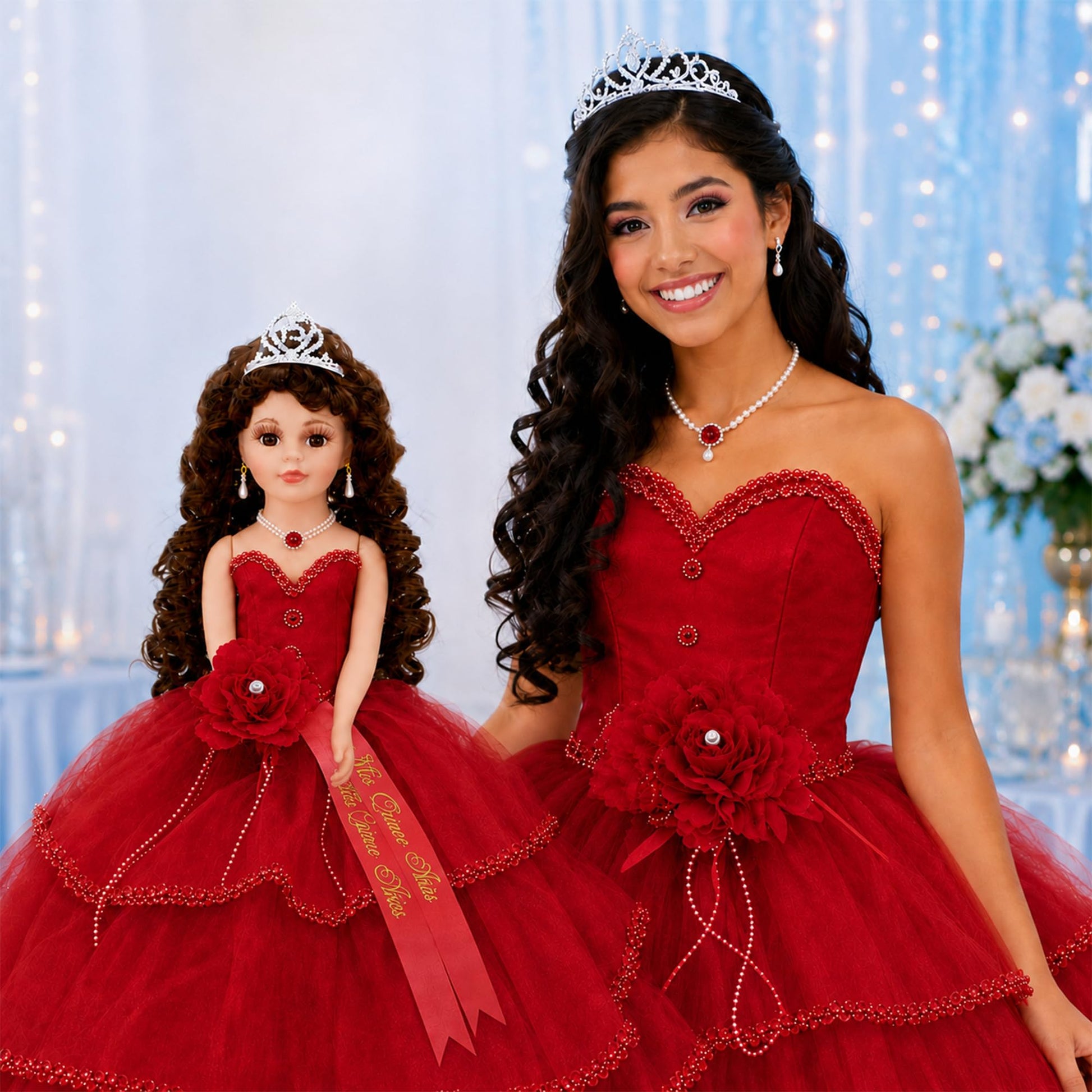 18” Quinceañera Last Doll with Umbrella Dress Stand - Última Muñeca Mis Quince Años Keepsake, Traditional Hispanic Mis 15 Doll, Ceremony & Table