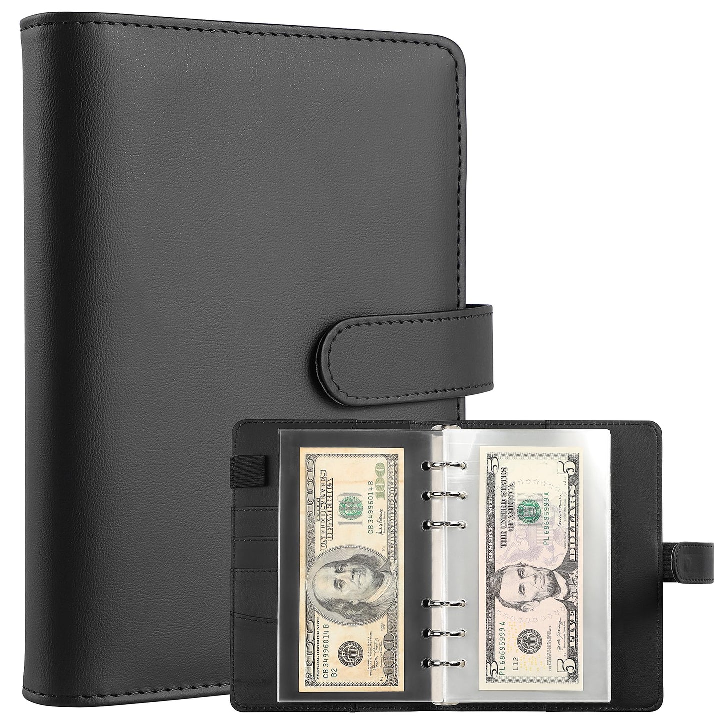100 Pocket Currency Album - 7 × 4 inch Portable Banknotes Holder with Artificial Leather Cover Money Sleeves Storage Book for Bills Documents Tickets