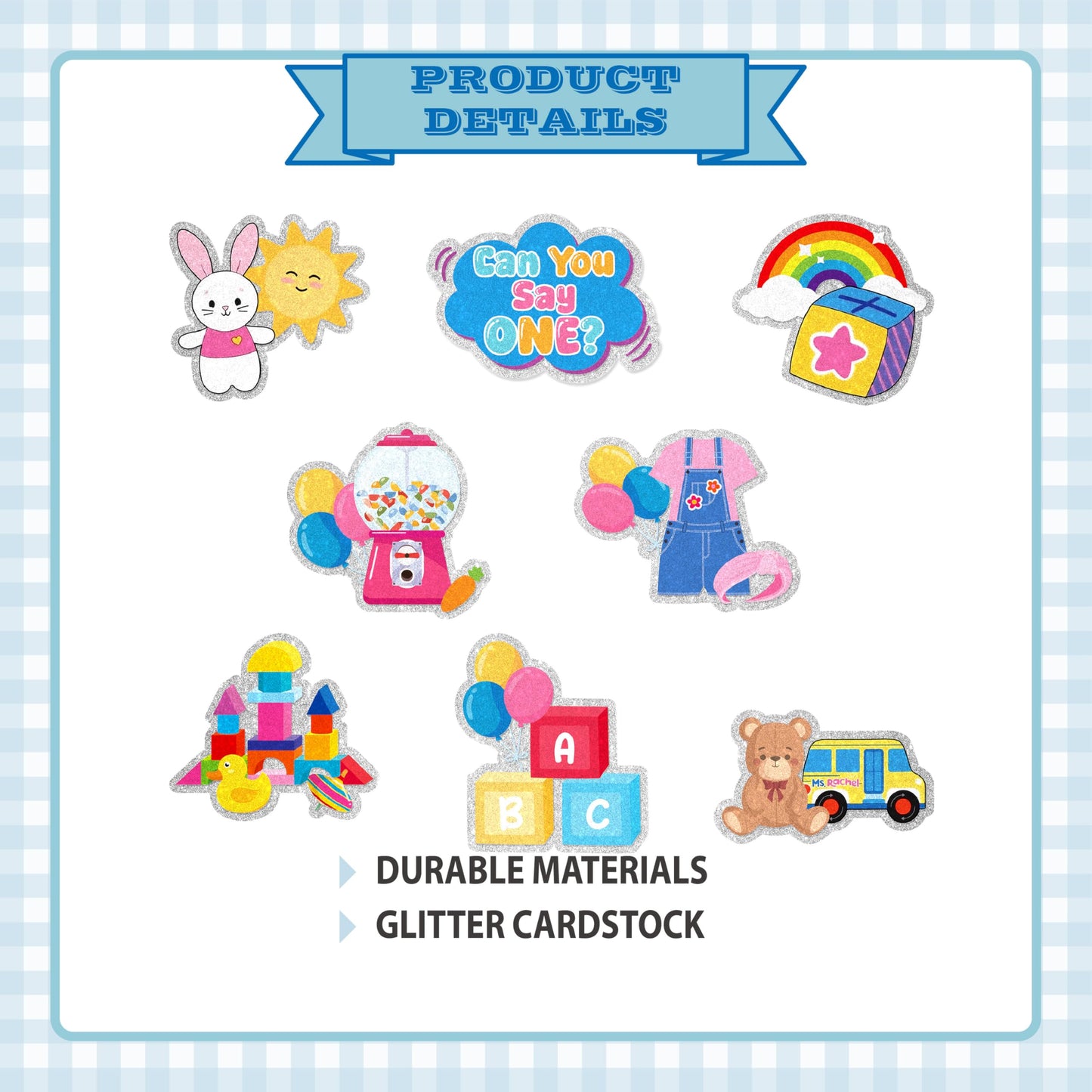 24Pcs Can You Say 1st Birthday Cupcake Toppers - Glitter Rachell Teacher Party Decorations For Rachel Cartoon English Rainbow ABC Themed One Year Old