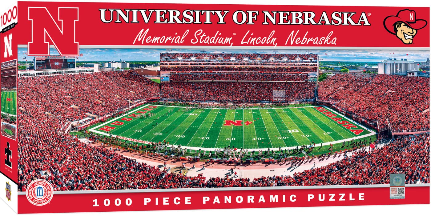 MasterPieces - 1000 Piece Jigsaw Puzzle, NCAA Nebraska Cornhuskers, Panoramic Football Stadium View, Fun for Adults and Family, 13" x39
