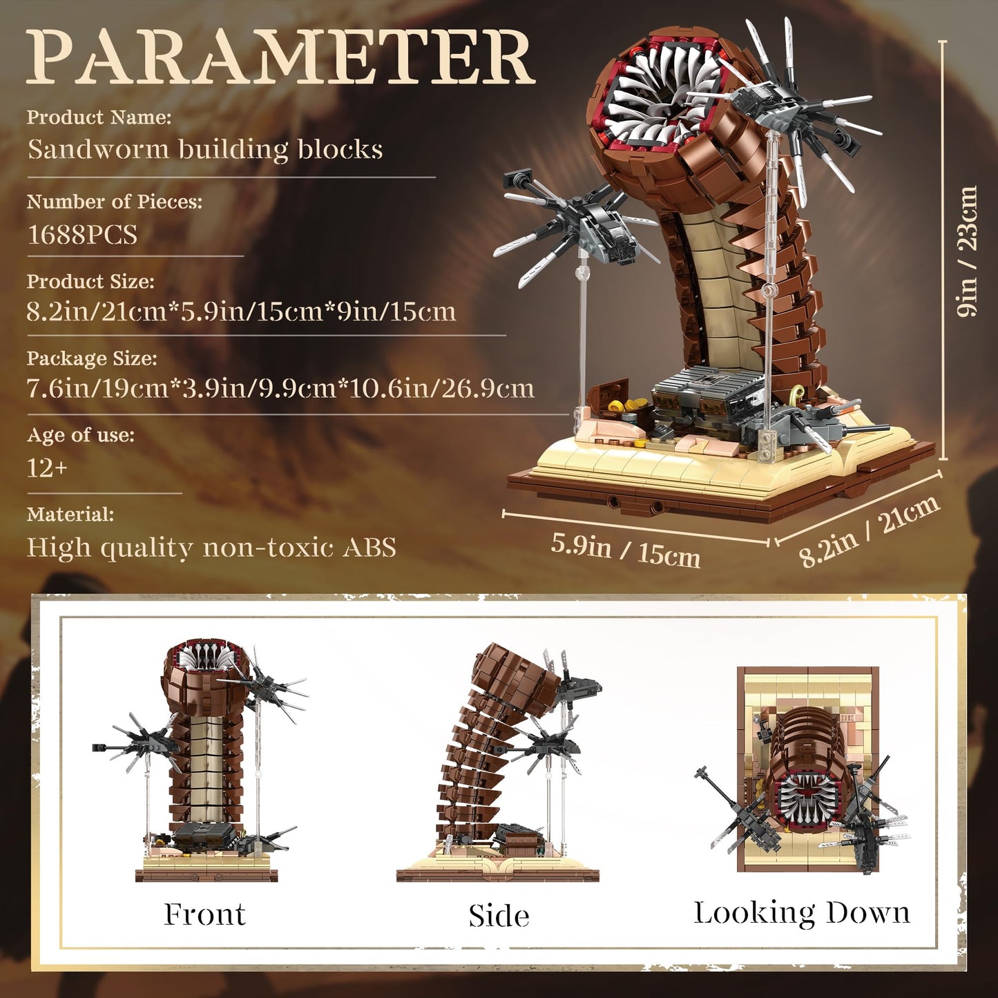 Sandworm Monster Building Blocks for Adults, Equipped with Suspended Ornithopter Building Set for Boy 8-12, Classic Movie Construction Building Blocks