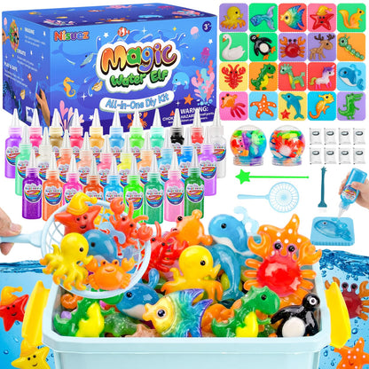 Nisuez Magic Water Elf Toy Kit for Kids, 30 Colors Magic Gels & 20 Molds, Water Gel Kit, Water Squishy Making Kit, Crate Your Own Magic Elf Kits Water
