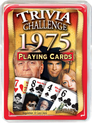 Flickback Birthday Trivia Cards - 1975 Deck - Gift for Men or Women Born in 1975 - Fun Birthday Game, Vintage 1975 Playing Cards with Trivia Questions