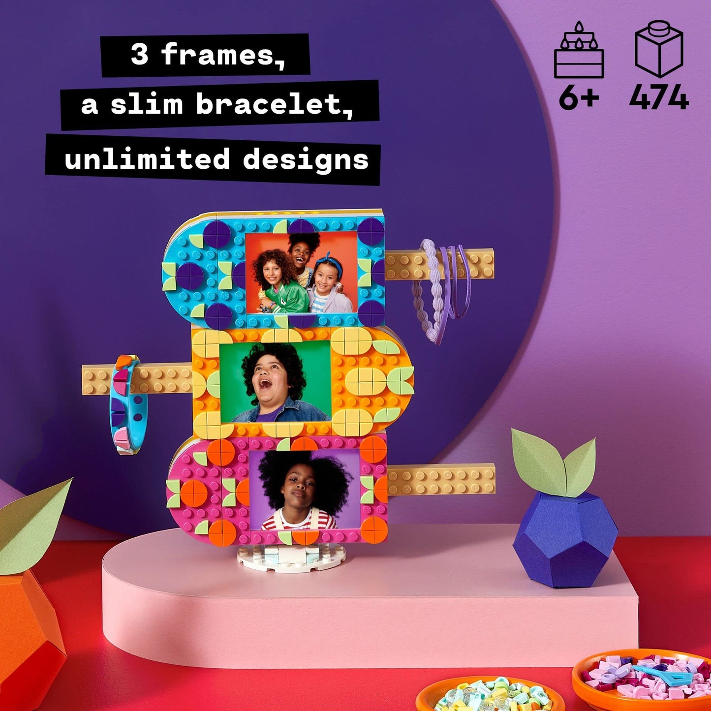 LEGO DOTS Ice Cream Picture Frames & Bracelet 41956 Craft Building Toy Set for Girls, Boys, and Kids Ages 6+; Customizable Holder Kit for Photos or