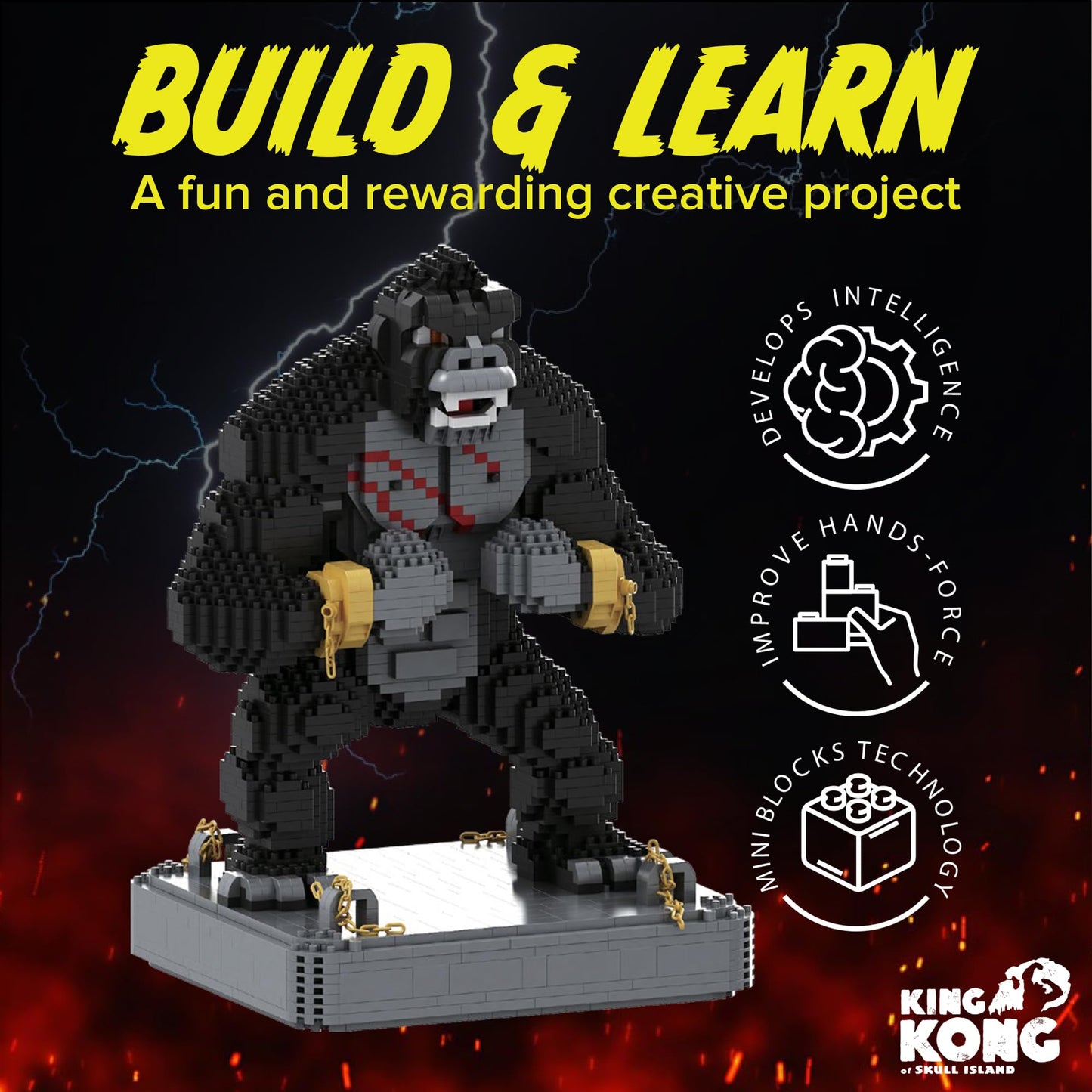 BLOCK CENTER King Kong Building Set (2,310 PCS) - Mini Kong Action Figure from Skull Island - Nano Brick Gorilla Construction Kit for Kids 15+