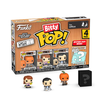 Funko Pop! Bitty: The Office - Dwight with Pumpkinhead 4-Pack, and A Surprise Mystery Mini Figure - 0.9 Inch (2.2 Cm) - Stackable Display Shelf