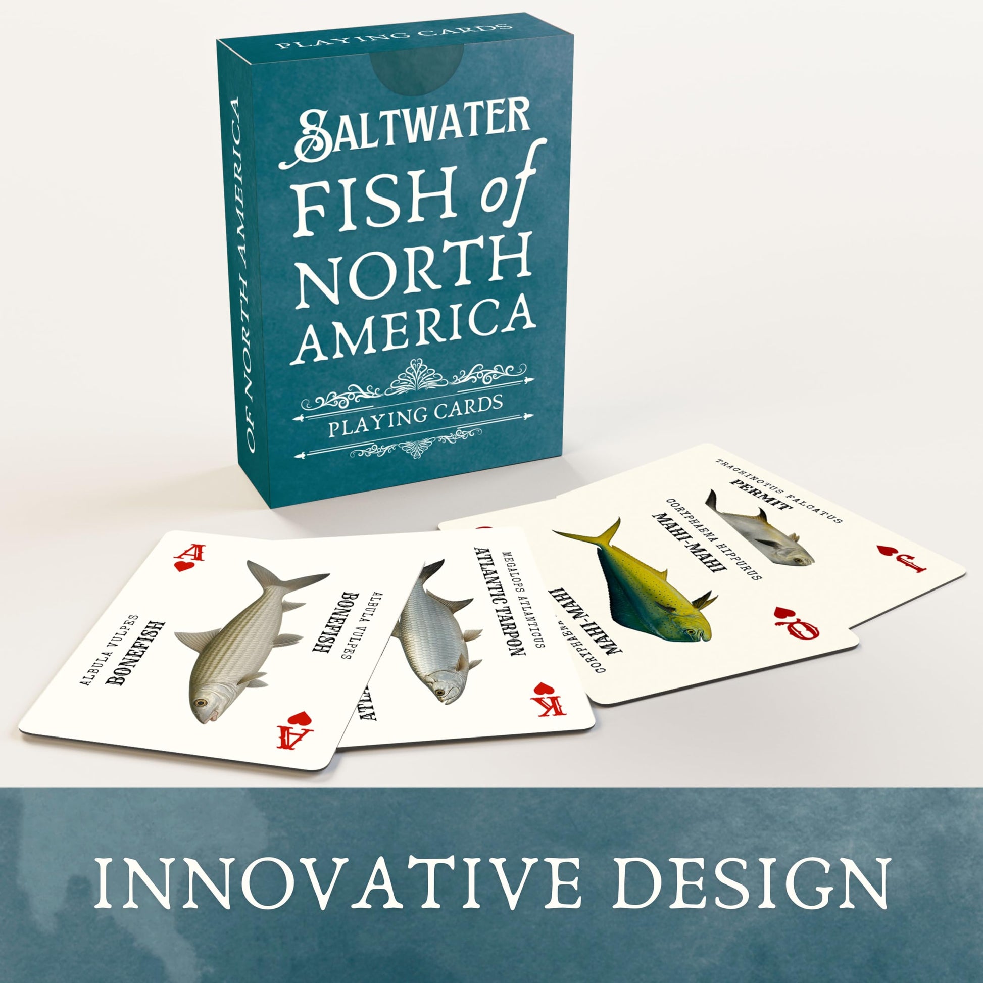 Saltwater Fish Plastic Playing Cards: Waterproof, Learn 52 Species While You Play; the Ultimate Fishing Gear Addition, Fits in Any Fishing Tackle Box