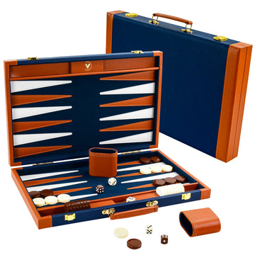 Premium Backgammon Sets for Adults, 17.5 Inch Large Backgammon Board Games, Portable PU Leather Travel Backgammon Set - Classic Board Strategy Game