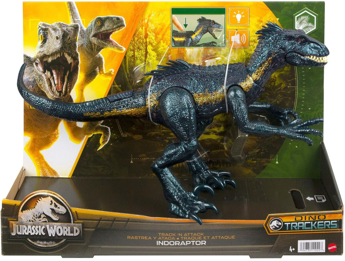 Mattel Jurassic World Track 'n Attack Dinosaur Action Figure, Indoraptor Toy with Lights, Sound, Motion & Accessories, Plus Downloadable App & AR