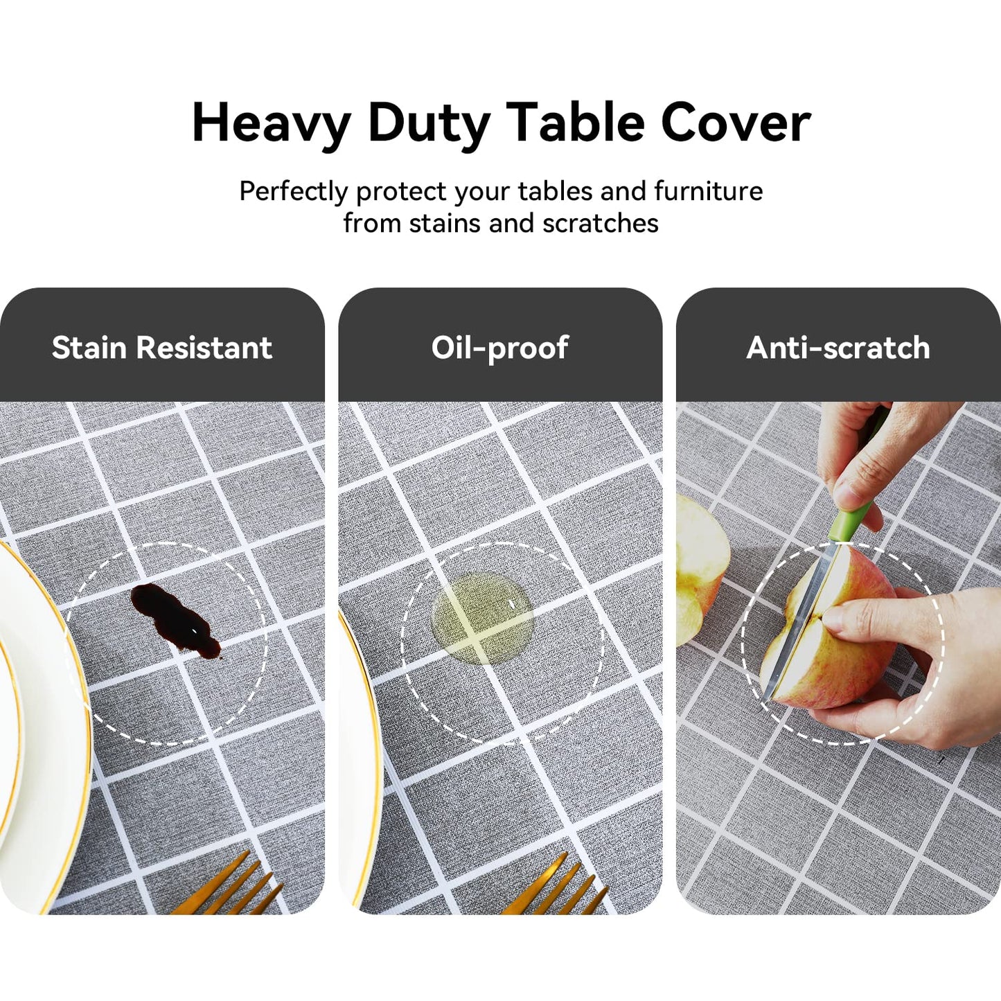 Romanstile Rectangle Vinyl Tablecloth, 100% Waterproof Oil-Proof Checkered Plastic Table Cloth, Heavy Duty Wipeable Table Covers for Dining, Camping