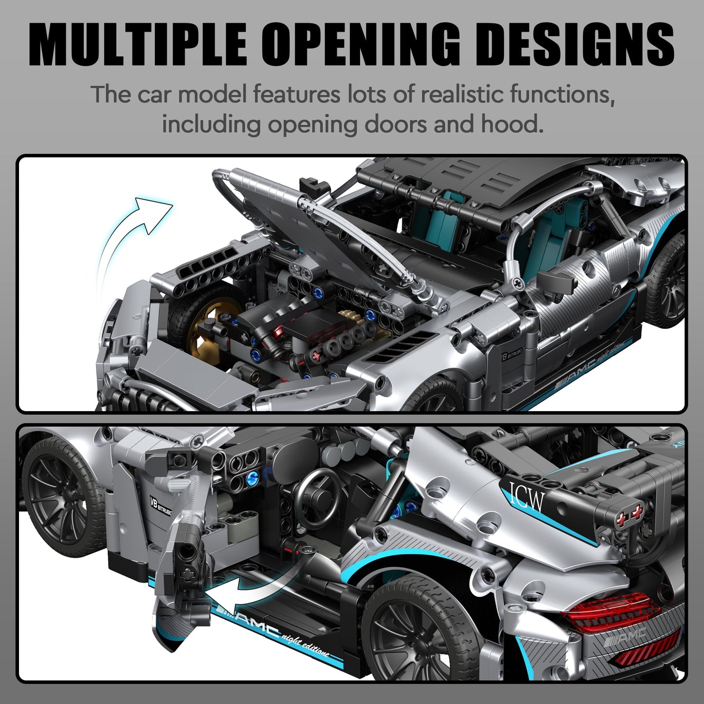 HIGH GODO Super Sports Car Building Sets for Adults, 1:14 MOC Buildable Racing Cars Model Building Blocks Kit, Supercar Birthday Gifts for Teens 14+