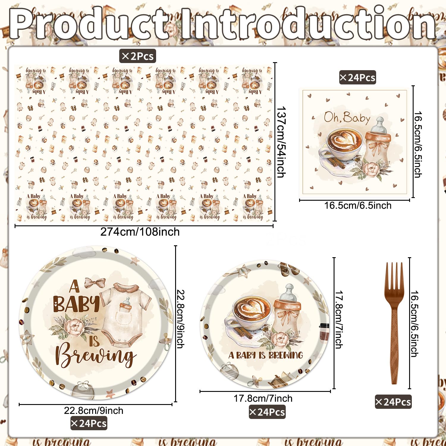 Musaeva a Baby is Brewing Baby Shower Decorations, 98PCS Coffee Baby Shower Disposable Paper Plates Napkins Party Decorations, Coffee Themed Gender