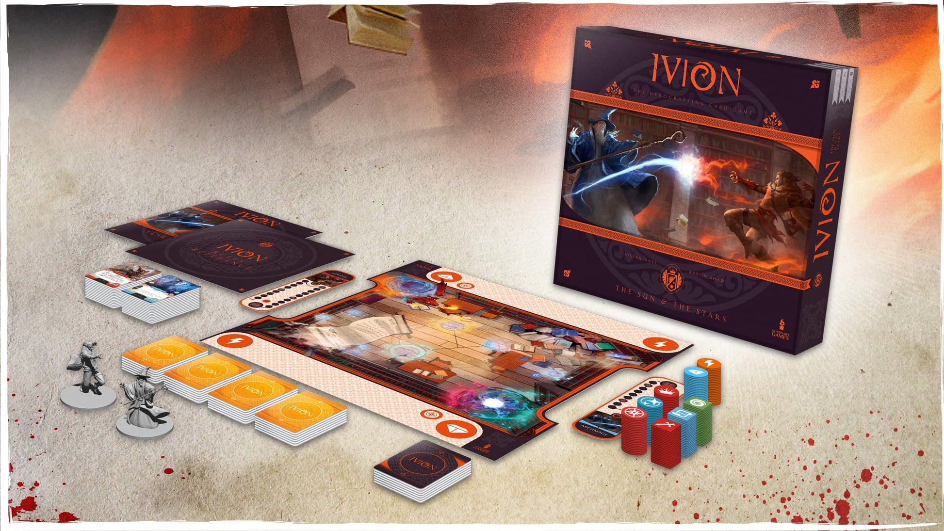 IVION: The Sun and The Stars | APE Games | Board Game | 2 Players | 20-60 Minutes | Ages 14+ | Fantasy | Hero Dueling | Deck Building | Cross