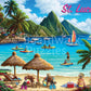 Boardwalk St. Lucia 500 Piece Jigsaw Puzzle Tropical Beach Vacation Puzzles with Premium Box, Gift for Adults and Family 16"x20"